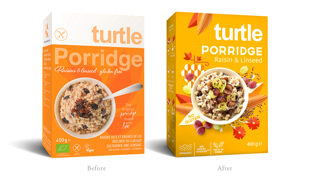 Quatre Mains package design - before, after, turtle, packaging design