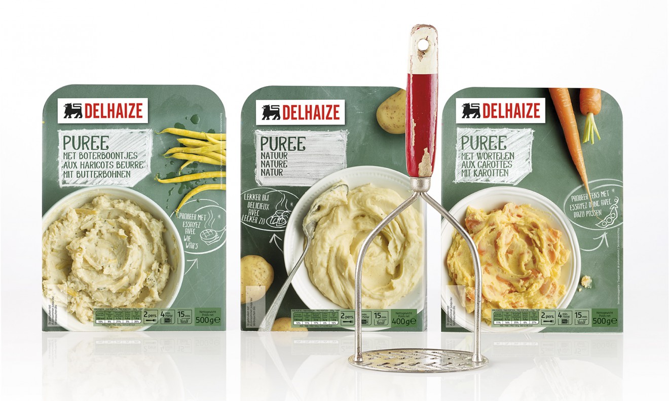 Quatre Mains package design - Delhaize, mashed patatoes, puree, line up