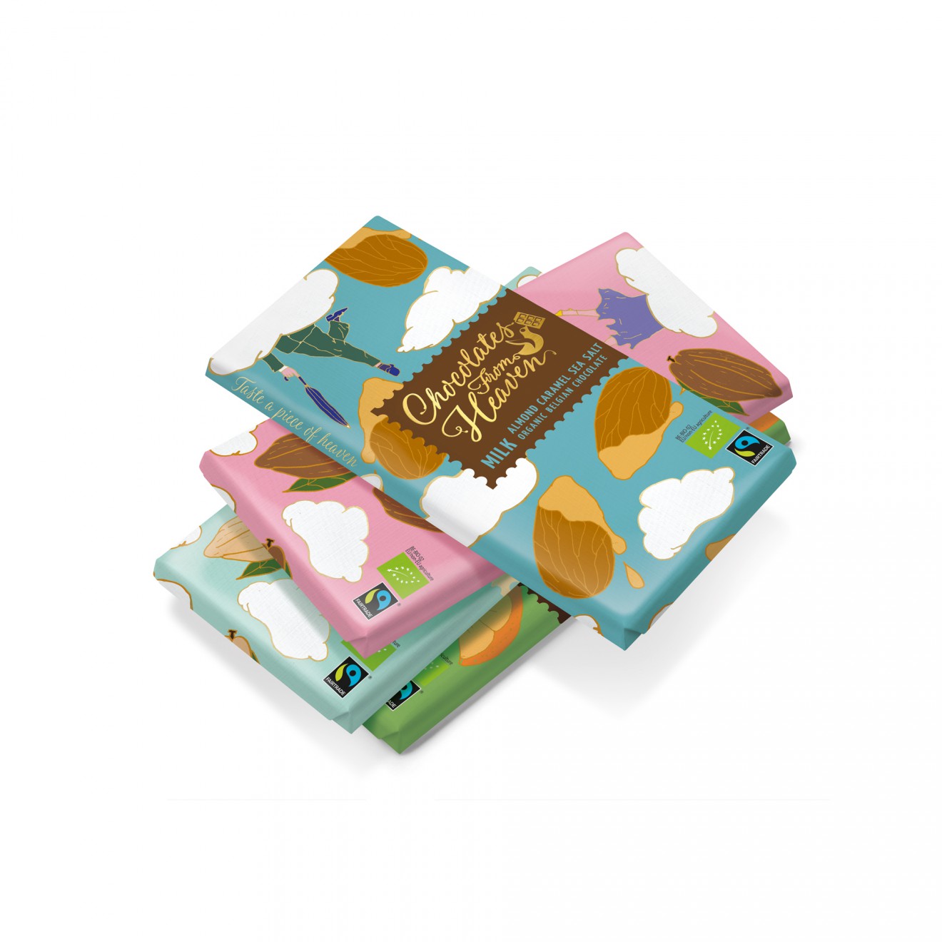 Quatre Mains package design - bars, illustration, chocolate