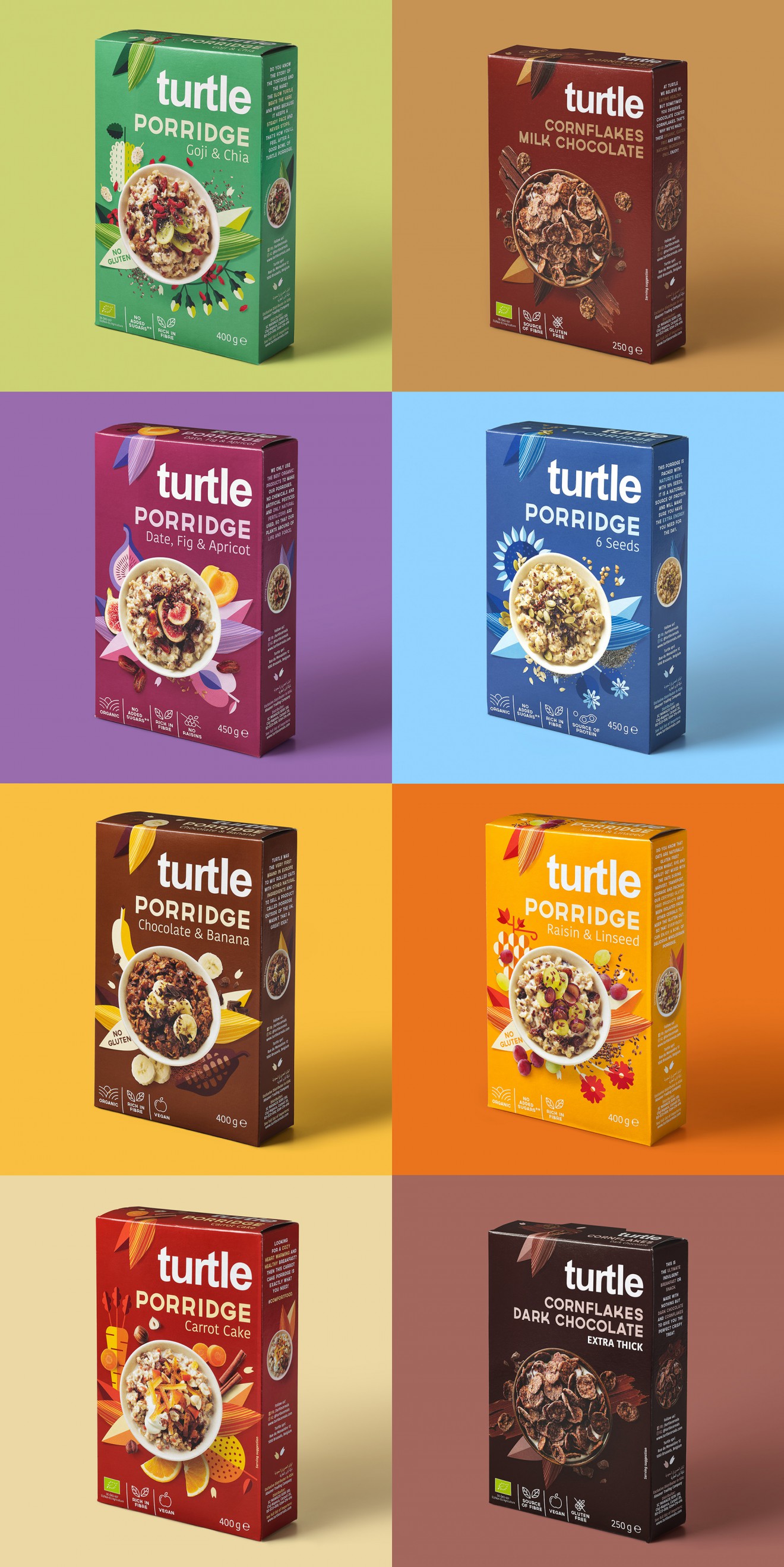 Quatre Mains package design - porridge, colour, box, cardboard