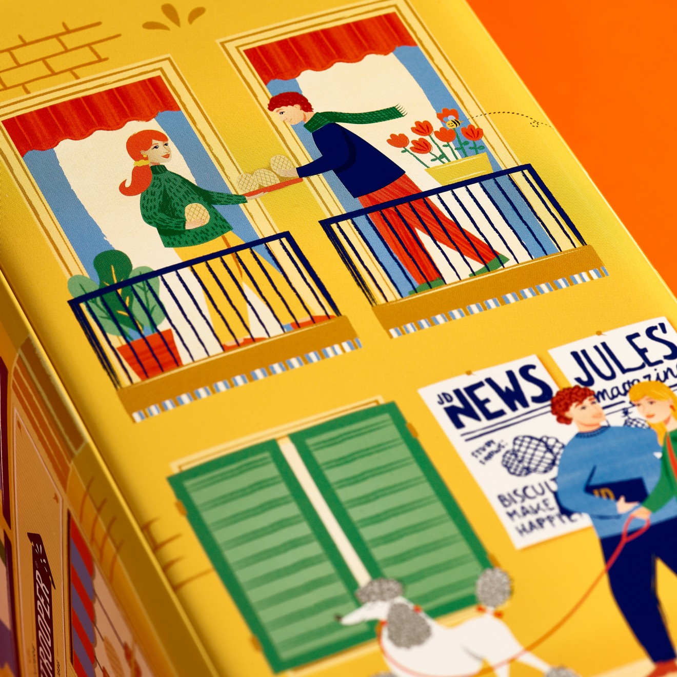 Quatre Mains package design - Flemish Houses Biscuit tin illustration for Jules Destrooper