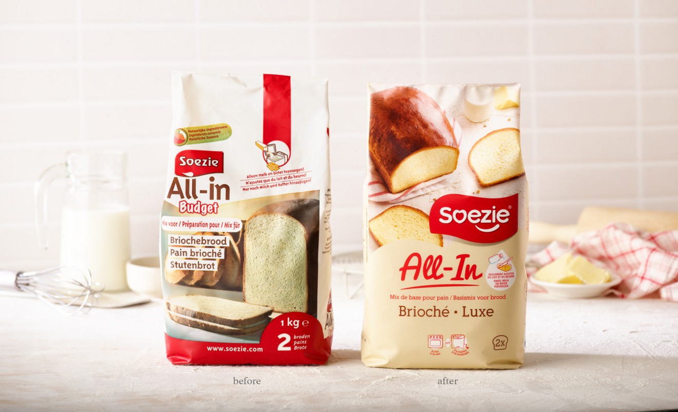 Quatre Mains package design - brioche bread, mix, all in