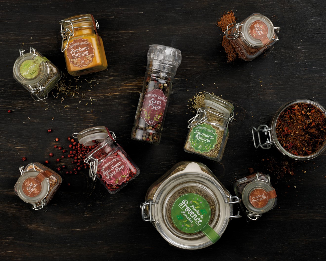 Quatre Mains package design - spices, mill, pepper, packaging design