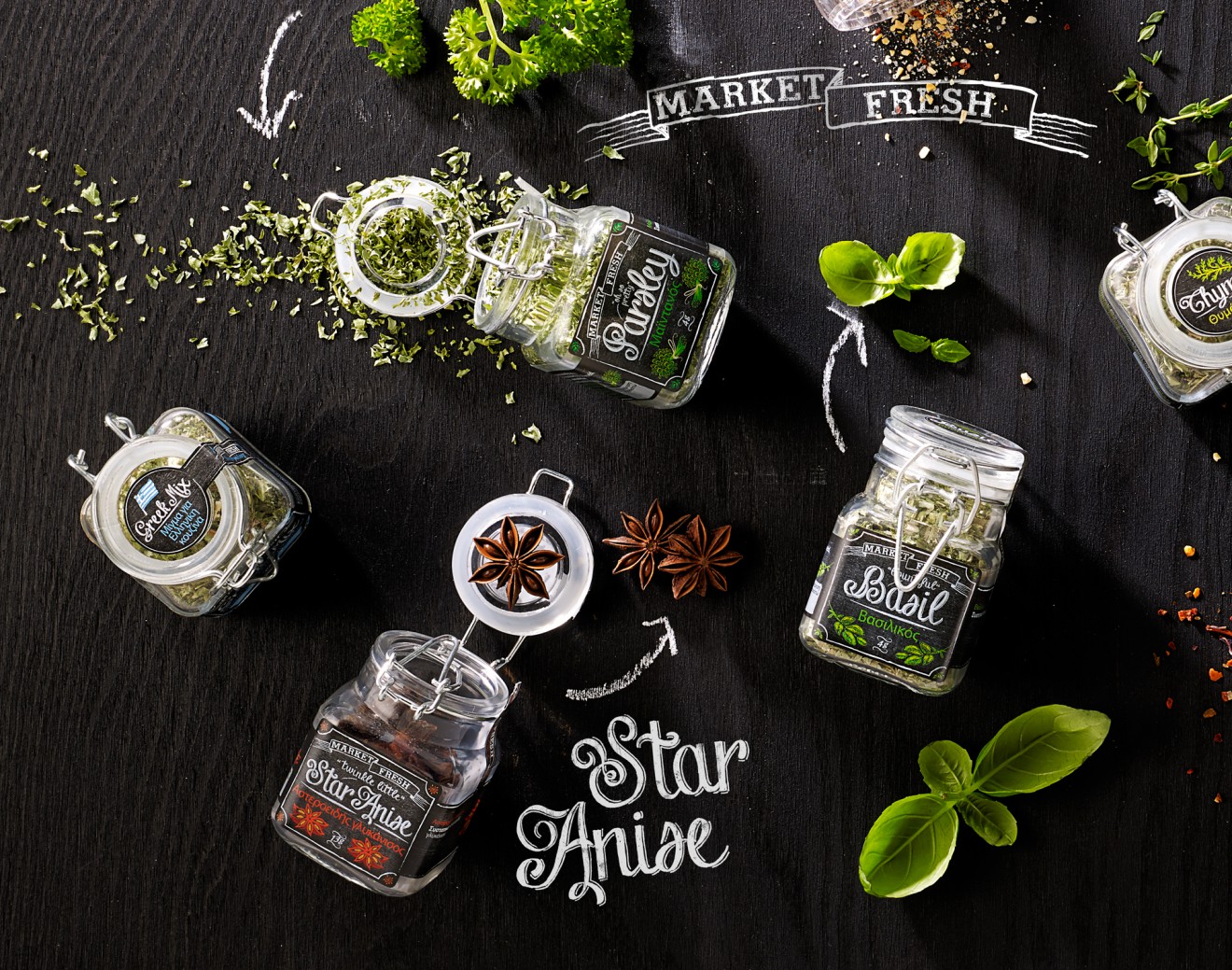 Quatre Mains package design - Star Anise, Market Fresh, Basil