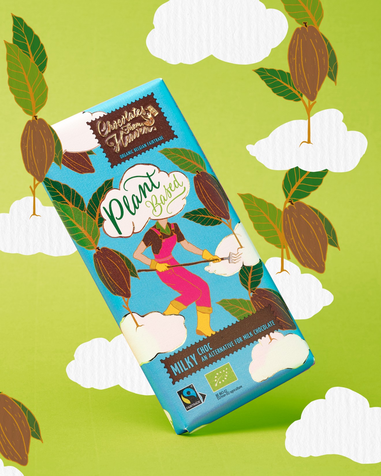 Quatre Mains package design - chocolate, packaging, plant-based, illustration, heaven, dreamy