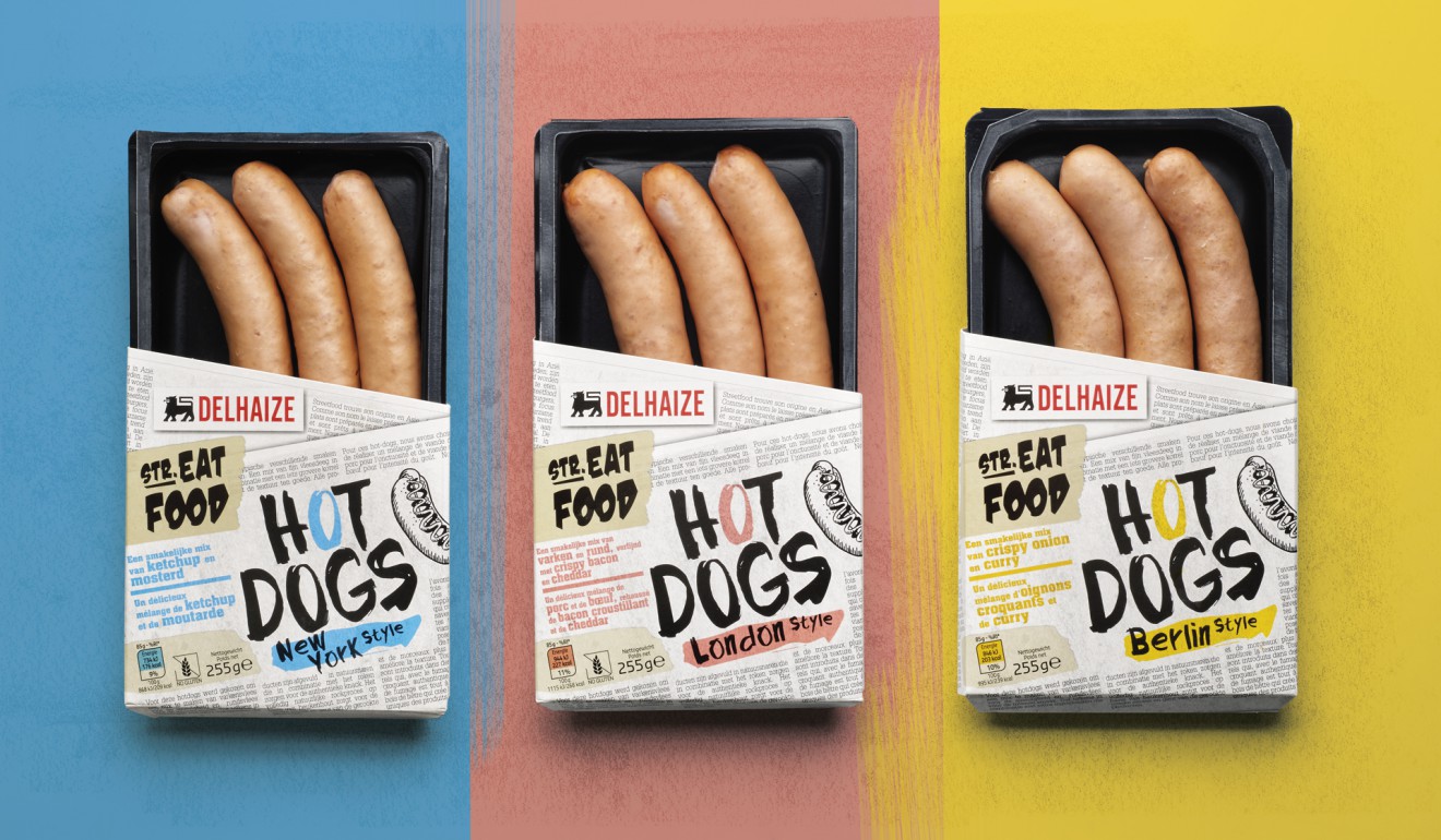 Quatre Mains package design - Hotdogs, packaging design, streetfood, wrapped paper, colorful, quatre mains