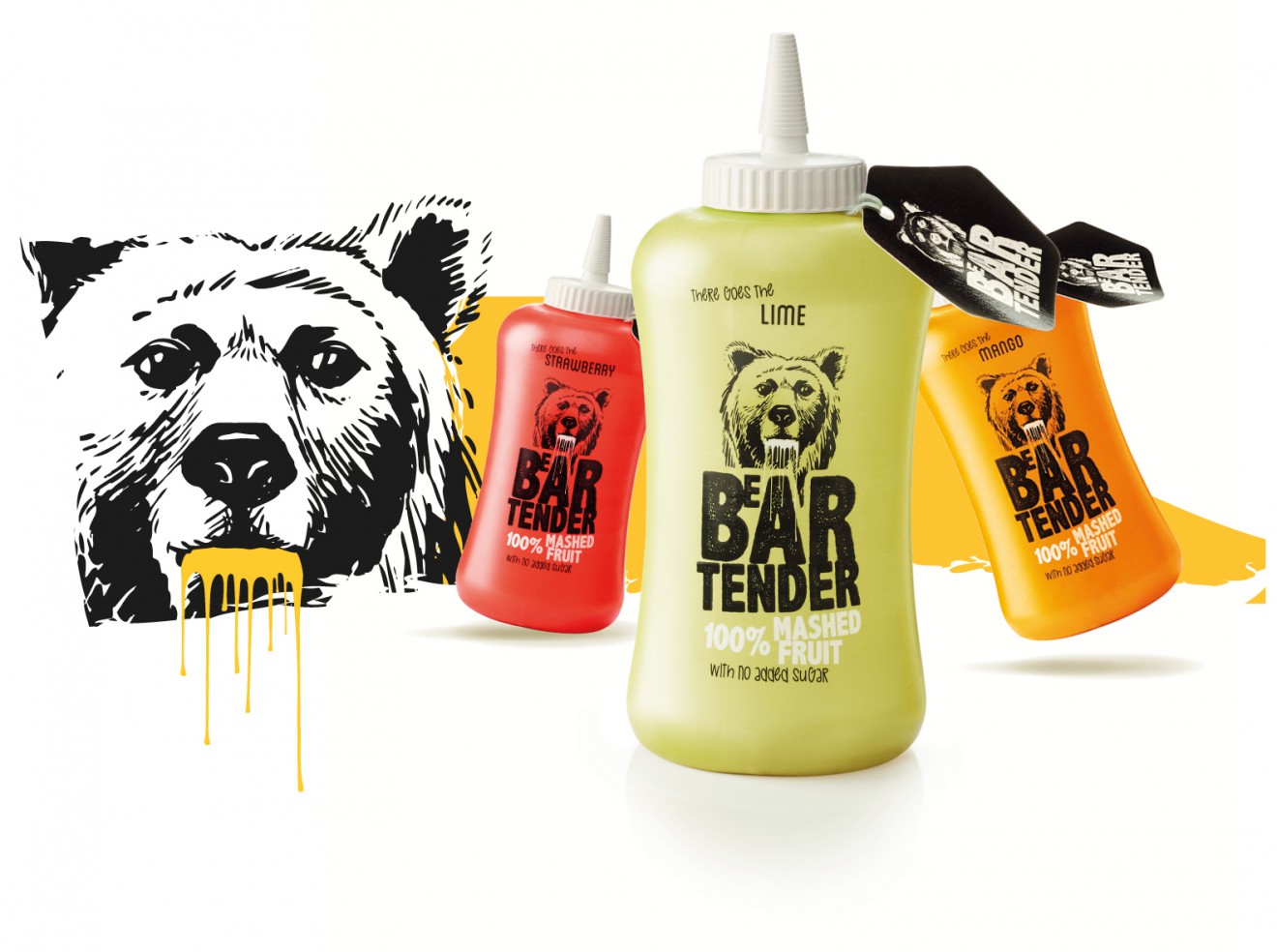 Quatre Mains package design - Bear tender, mashed fruit,  lime