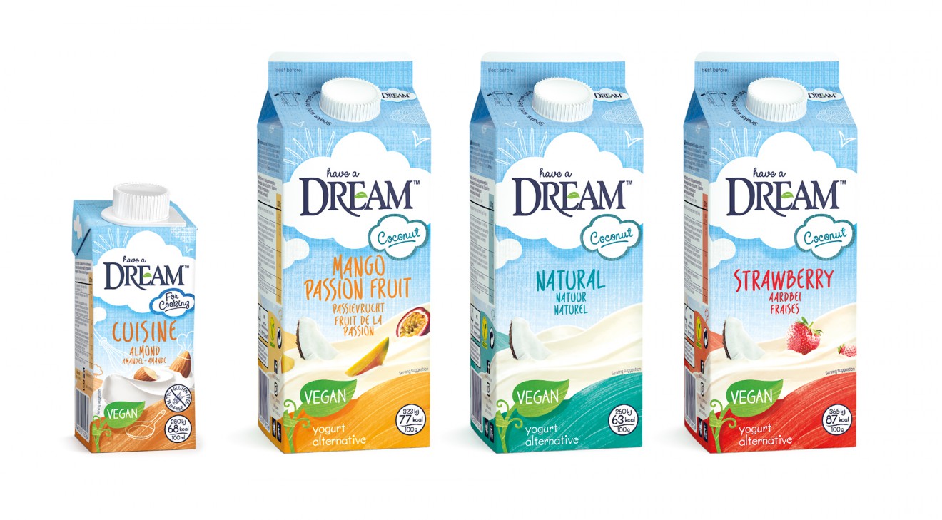Quatre Mains package design - plant based, yoghurt, coconut, quatre mains