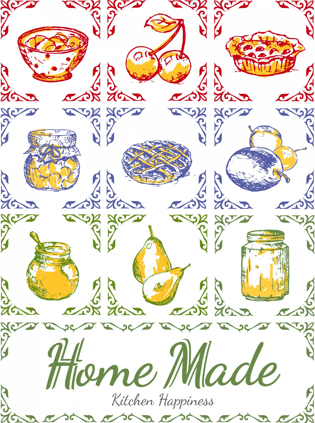 Quatre Mains package design - quatre mains, fruit, illustrations