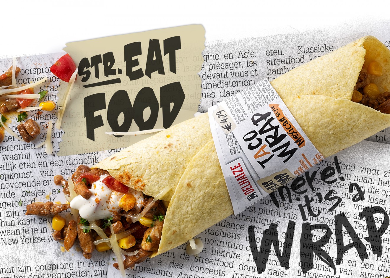 Quatre Mains package design - Wrap, Delhaize, Streetfood, Str.eat Food, Streatfood