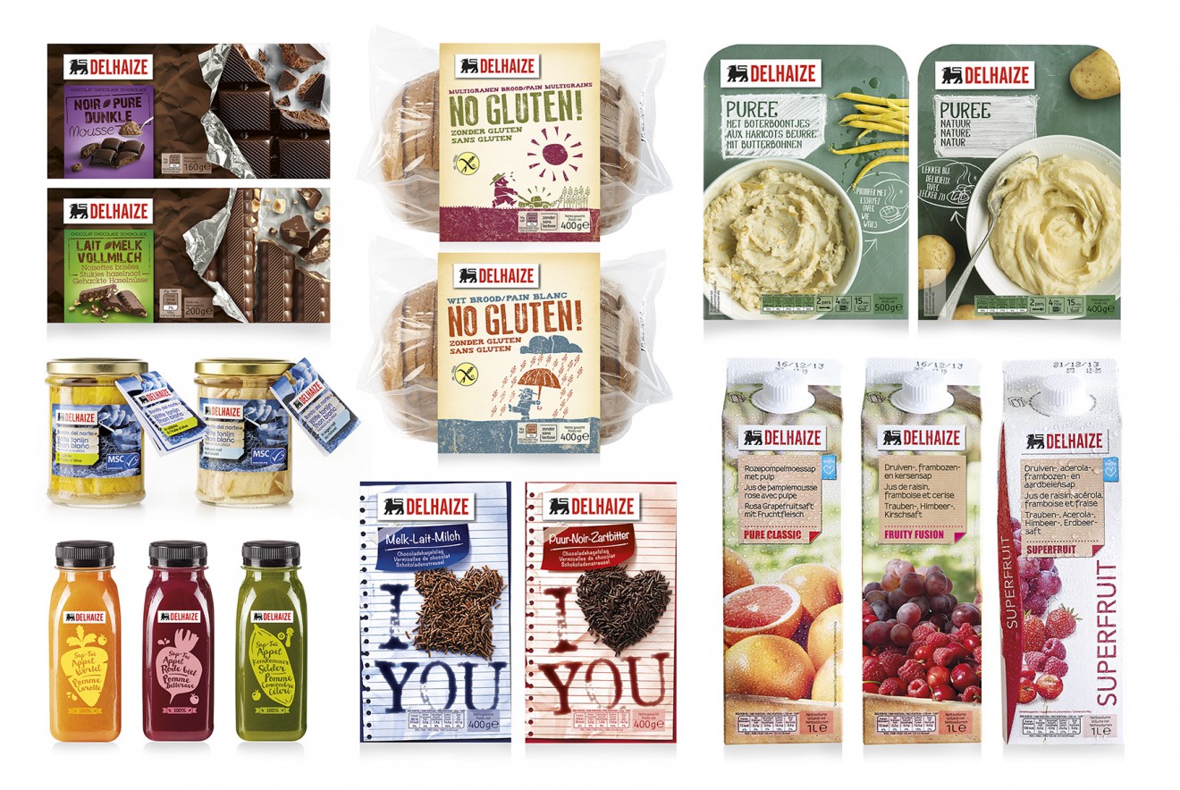 Quatre Mains package design - Delhaize, collection, private label, juice, chocolate