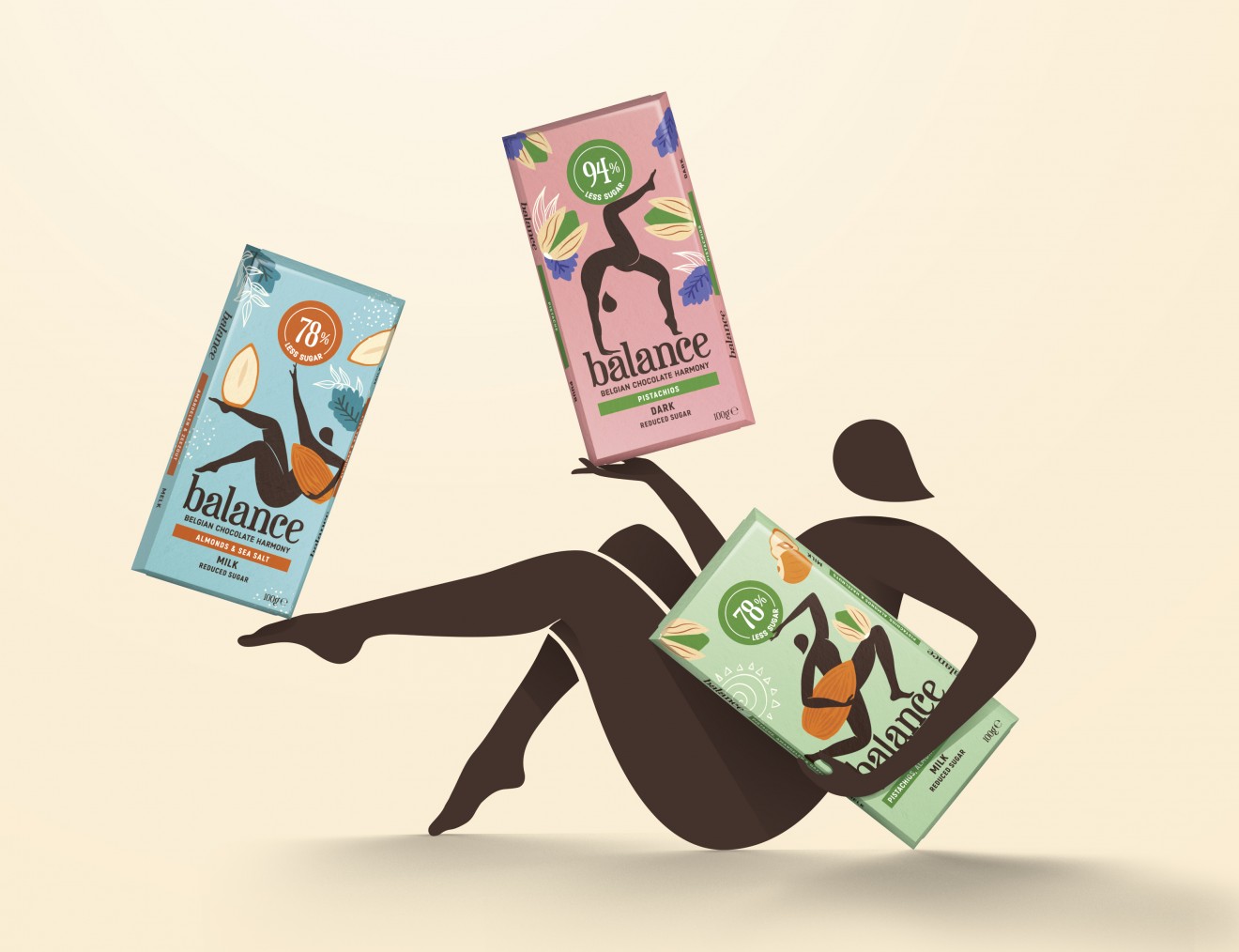 Quatre Mains package design - less sugar, belgian, illustration