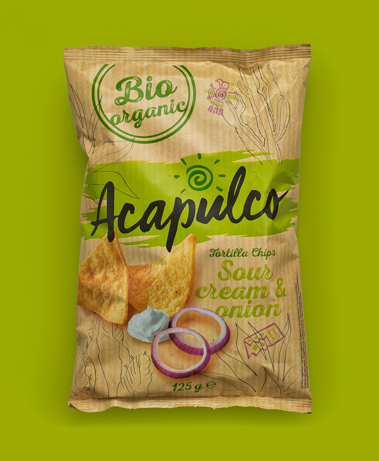 Quatre Mains package design - sour cream onion, organic, tortilla, quatre mains