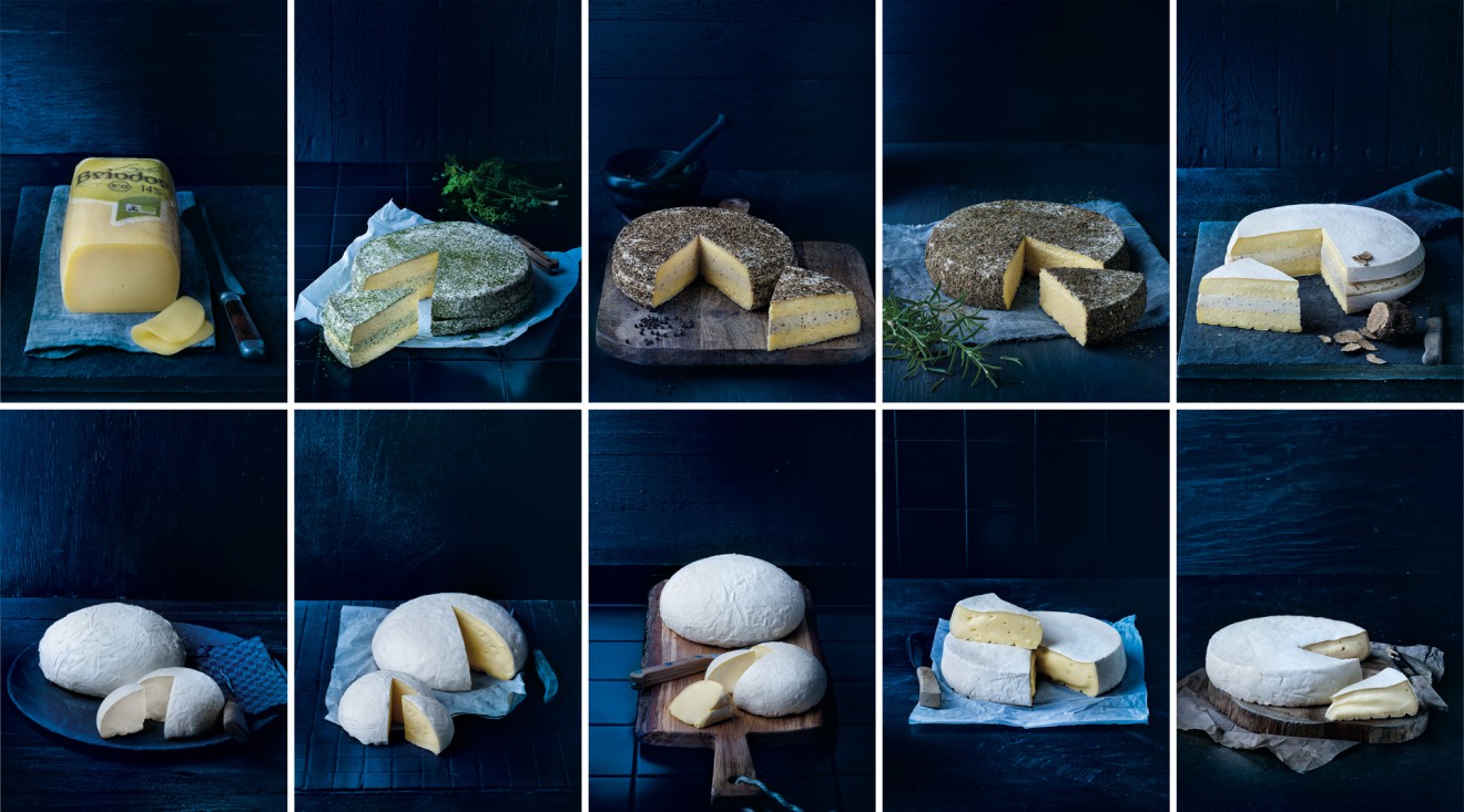Quatre Mains package design - photography, cheese, blue, artisan