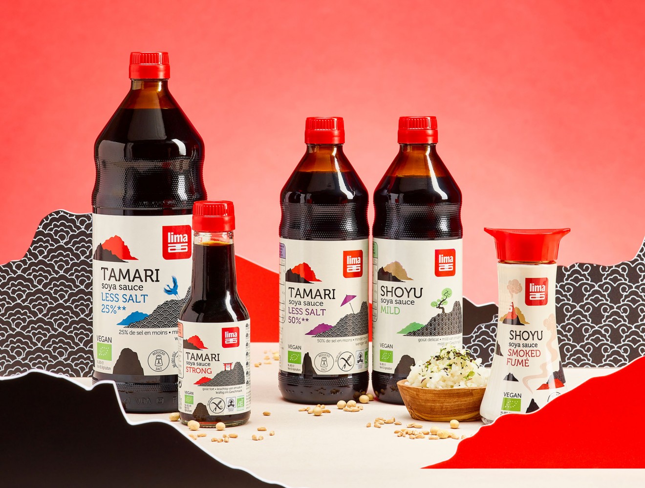 Quatre Mains package design - soya, shoyu, tamari, organic, bio, quatre mains, lima
