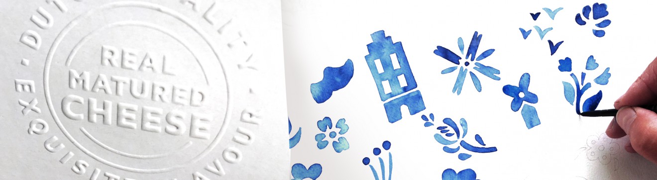 Quatre Mains package design - embossing, watercolour, drawing