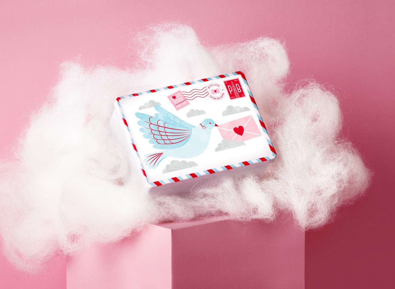 Quatre Mains package design - packaging, branding, pink, bird, valentine