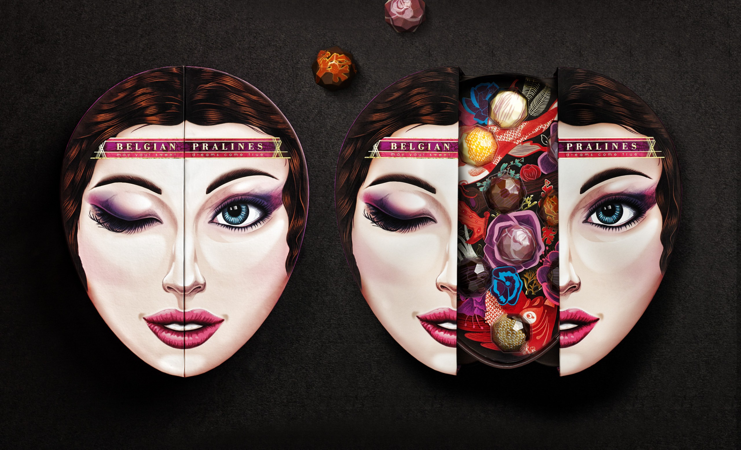 Quatre Mains package design - Package design natra, pralines, belgian chocolate