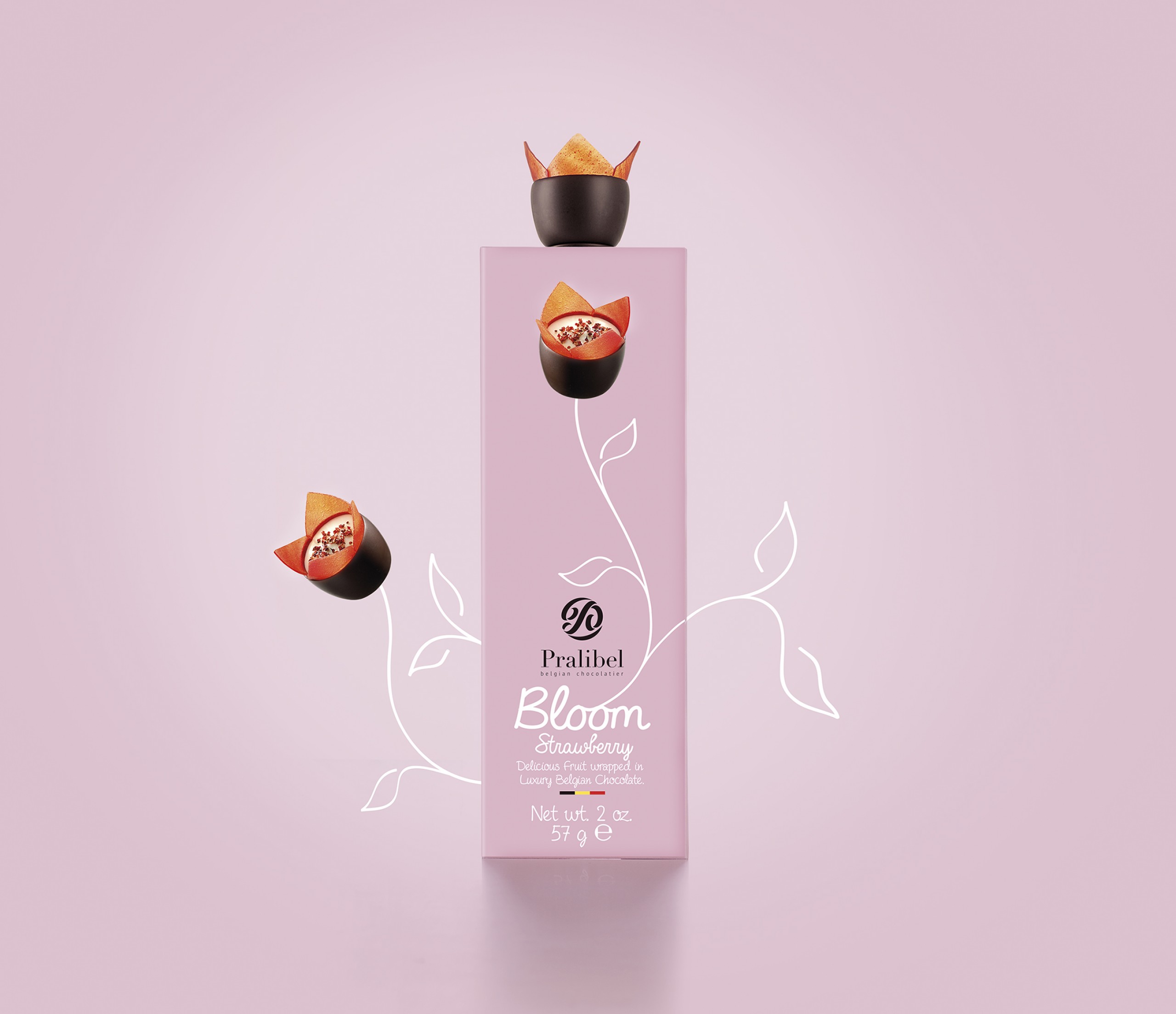 Quatre Mains package design - Package design Bloom, Packaging Design, Pralibel, belgian chocolates