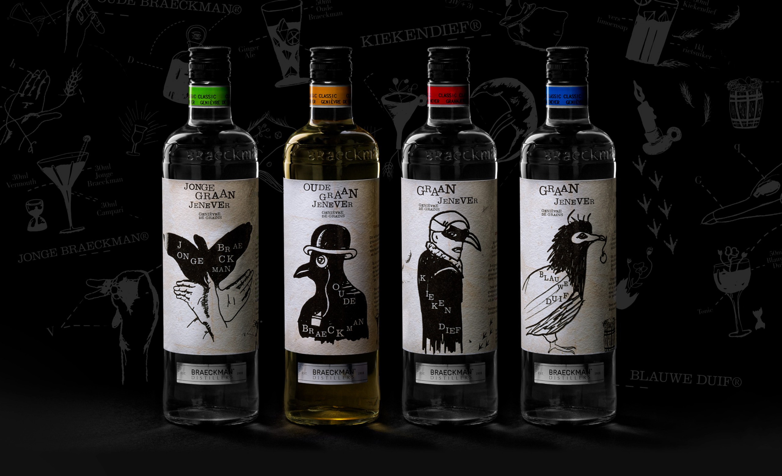 Quatre Mains package design - Package design braeckman, genever, quatre mains