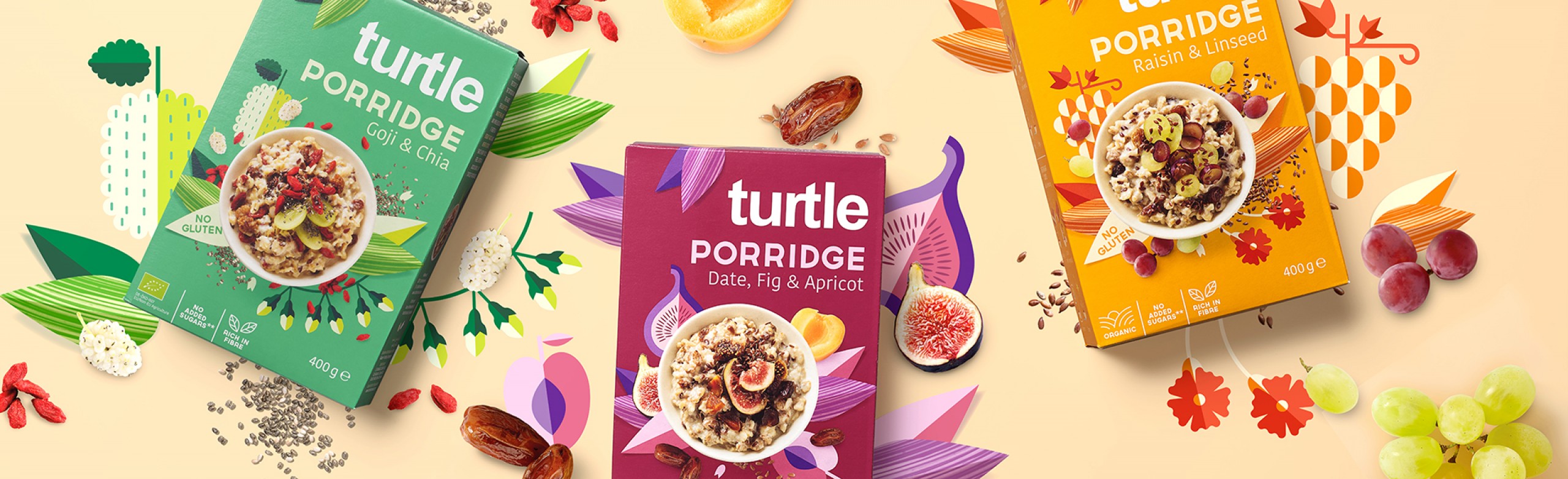 Quatre Mains package design - Package design turtle, quatre mains, restyling, porridges
