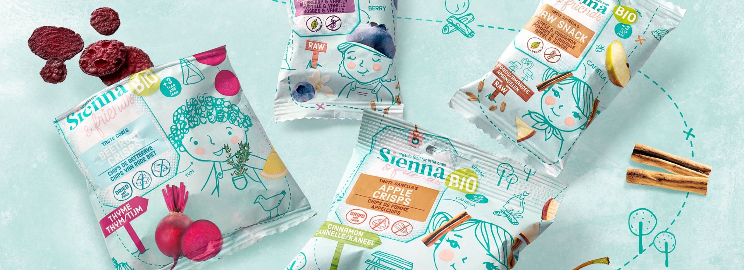 Quatre Mains package design - Package design sienna&friends, babyfood, quatremains, packaging