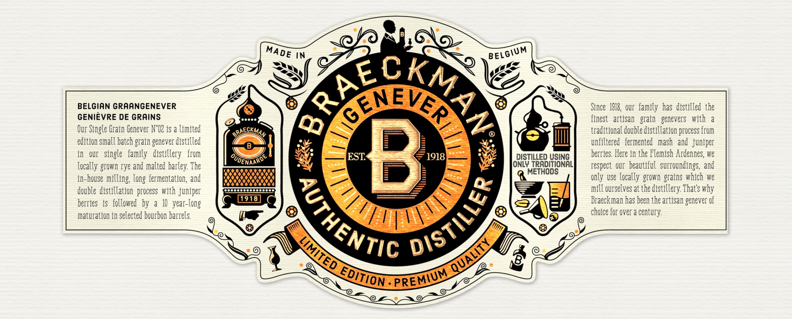 Quatre Mains package design - Package design braeckman, genever, quatre mains