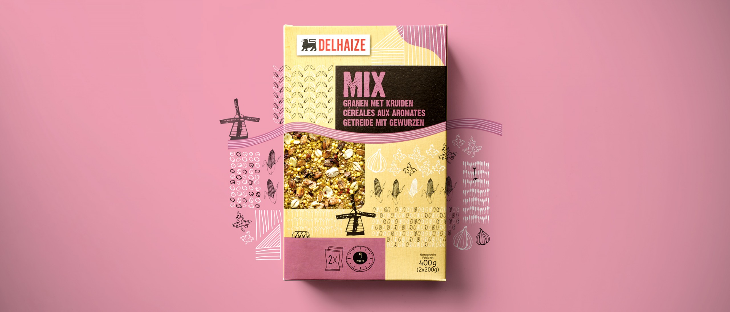 Quatre Mains package design - Package design granen, peulvruchten, delhaize, quatre mains