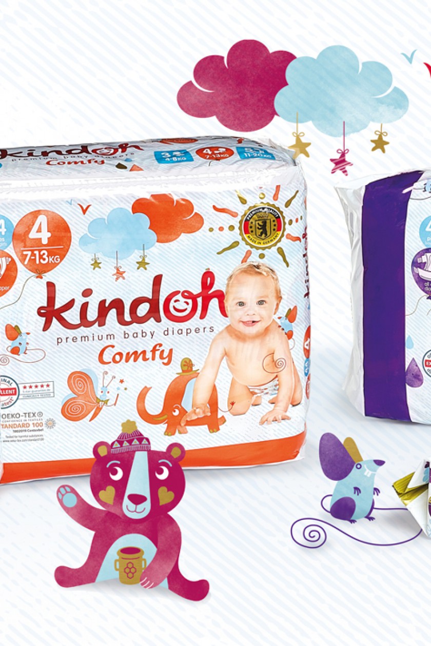 Quatre Mains package design - Package design Kindoh, rebranding, quatre mains, diapers