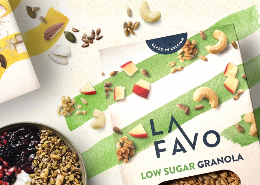 Quatre Mains package design - Package design low sugar, granola, la favo